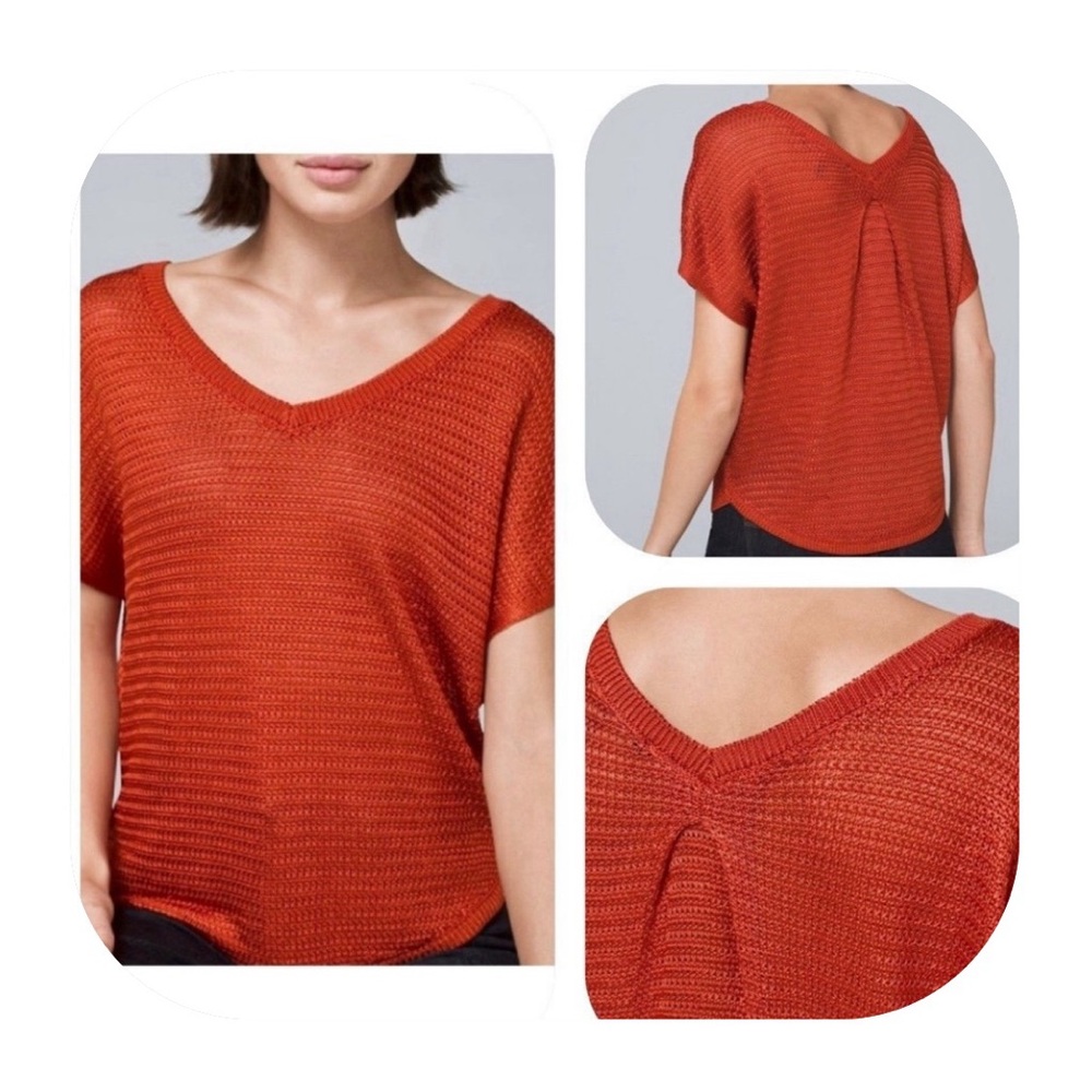 White House Black Market L rust dolman sleeve knitted v-neck sweater - Picture 11 of 11